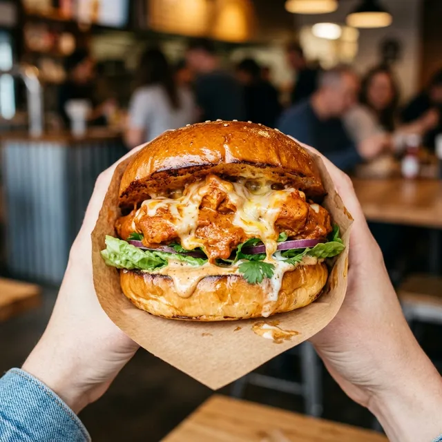 Butter Chicken Stuffed Naan Burger (Band Burger)